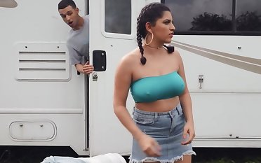 Curvy Latina chick coaxes stepbro to have taboo quickie in RV